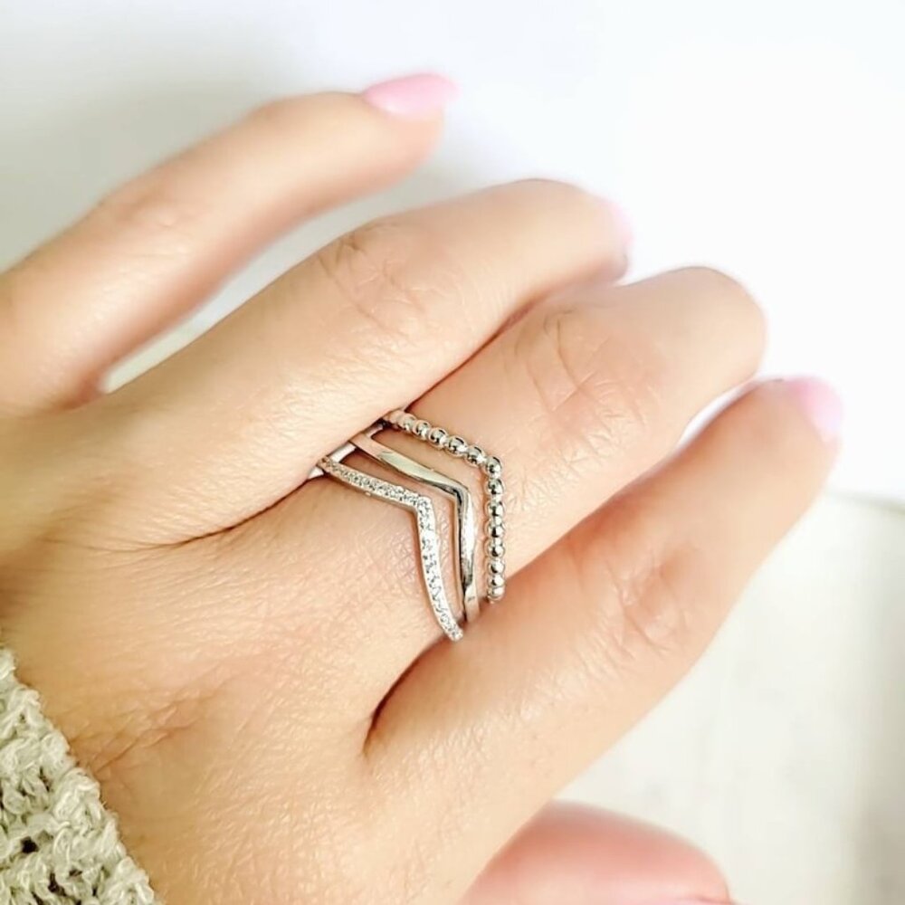 Three Ring Set, Stacking Rings, Sterling Silver Ring, Statement Band, Stackable